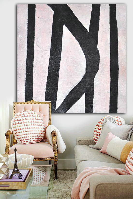 Hand Made Abstract Art,Hand-Painted Oversized Minimal Black And White Painting,Abstract Painting Modern Art